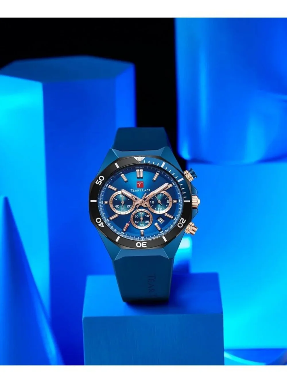 Mens Blue Analog Quartz Silicone Strap Chronograph Waterproof Luxury Wrist Watch